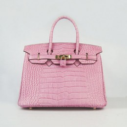 Hermes Birkin 30Cm Crocodile Stripe Handbags Pink Gold